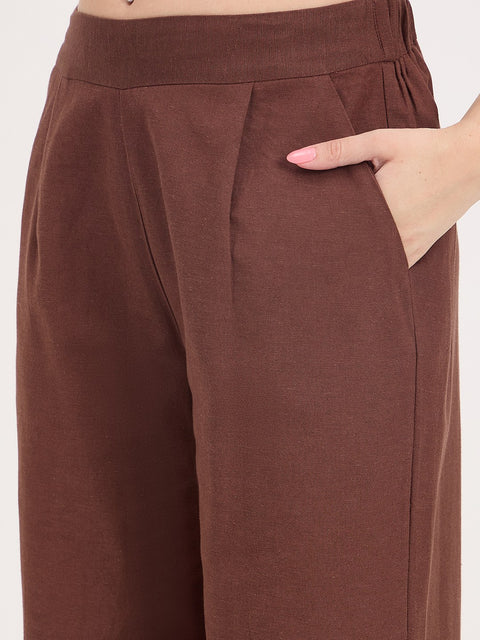Madame Brown Cotton Rayon V-Neck Bishop Sleeve Co-ord Set
