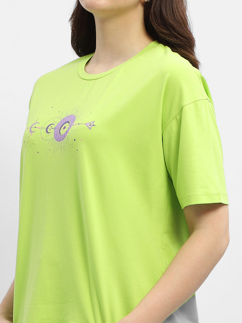 Madame Graphic Print Neon Green Cotton T-Shirt