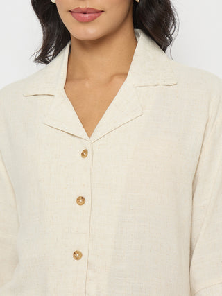 Madame Contrast Detailing Rayon Blend Beige Co-ord Set