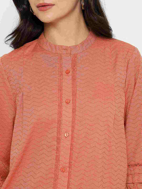 Madame Striped Rust Red Cotton Blend Top