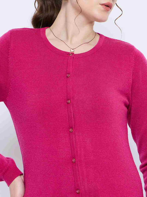 Madame Crew Neck Button Down Fuschia Cardigan