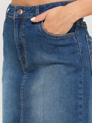 Madame Stone Wash Mid Blue Cotton Blend Mini Denim Skirt
