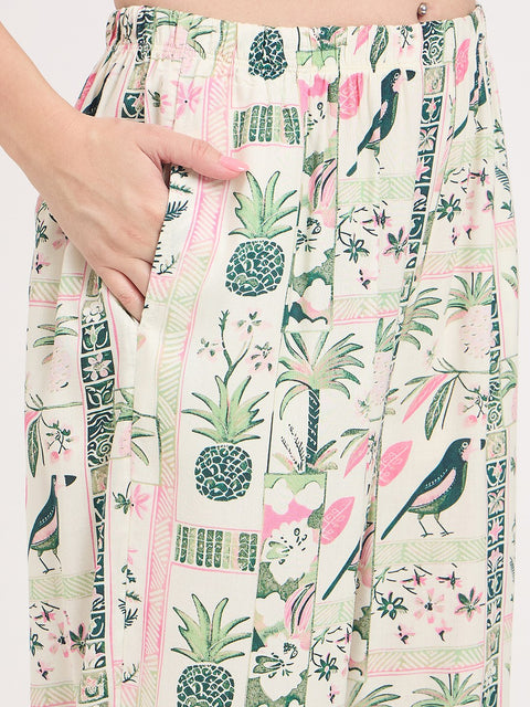 mSECRET Green Printed Rayon Spread Collar Short Sleeve Night Suit