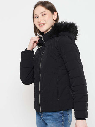 Madame Black Quilted Hooded Jacket
