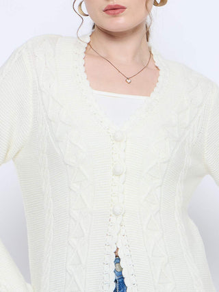 Madame Off White Cable Knit Acrylic Sweater