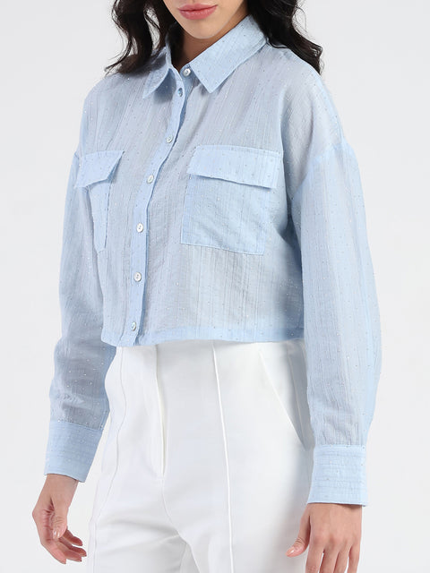Madame D-Ring Straps Shimmer Detail Ice Blue Shirt