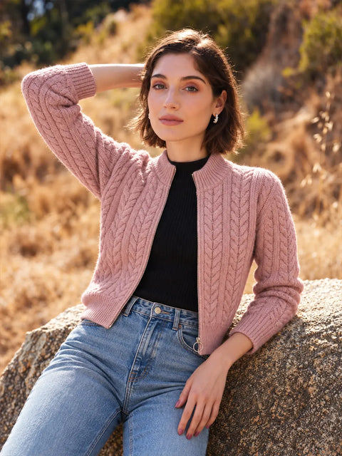 Madame Mauve Fancy Zipper Sweater