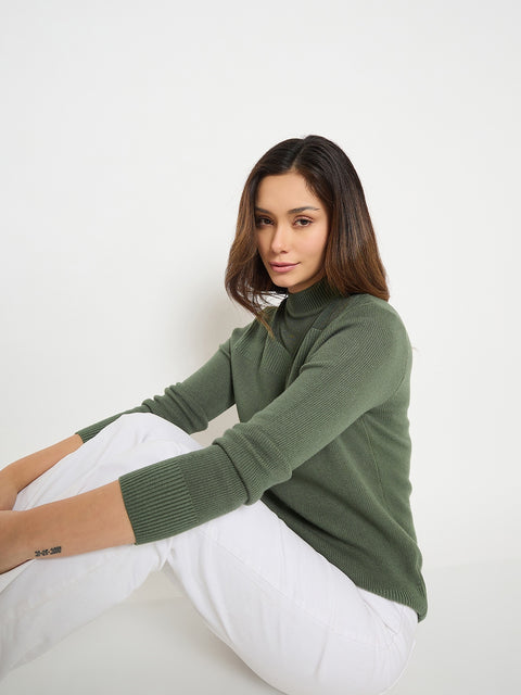 Madame Olive Green Mock Neck Sweater
