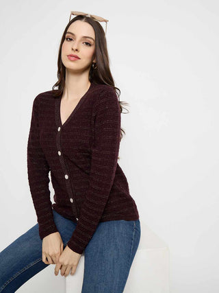 Madame Self Design Coffee Brown Cardigan
