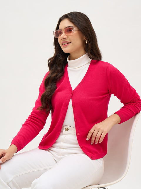 Madame V Neck Hot Pink Cardigan