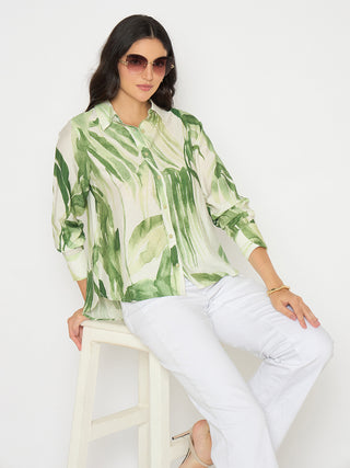 Madame Botanical Print Green Rayon Blend Shirt