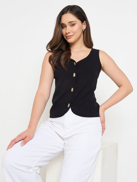 Madame Viscose Blend Black Knit Top