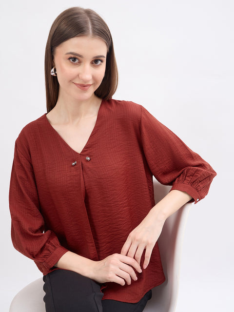 Madame Textured Rust Viscose Blend Top