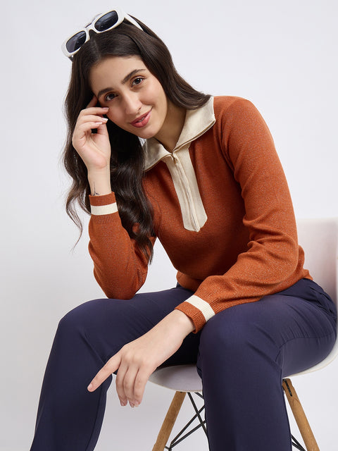 Madame Orange Contrast Trim Knit Top