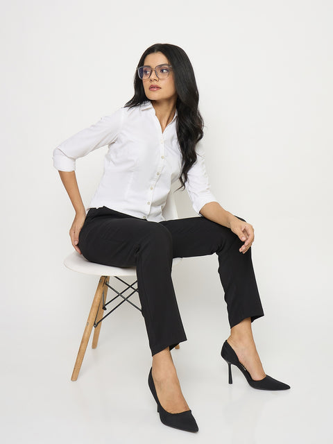 Madame Black Slim Fit Cotton Blend Trousers