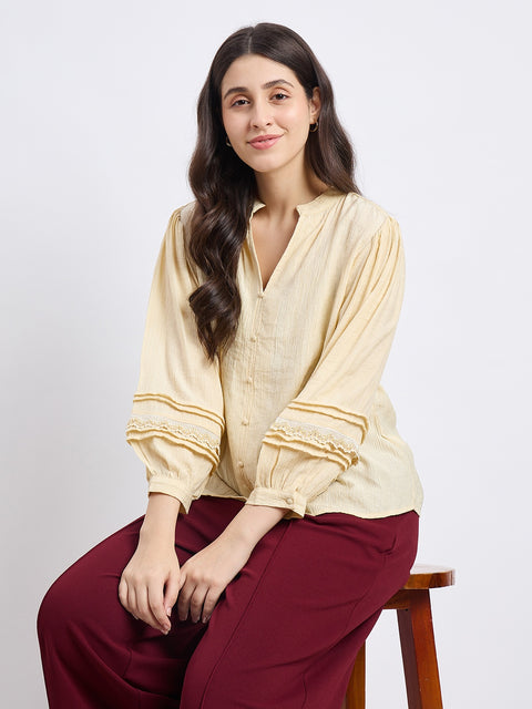 Madame Butter Yellow Embellished Lace Tunic