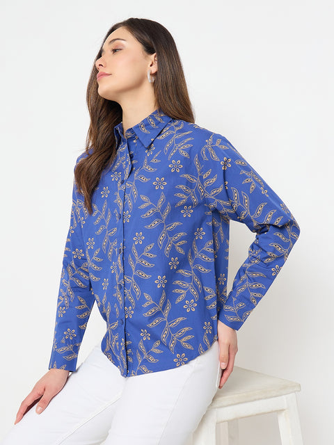 Blue Embroidered Summer Shirt for Women