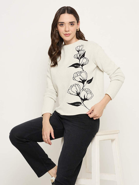 Madame Floral Print White Sweater