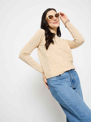 Madame Textured Viscose Blend Beige Knitted Top