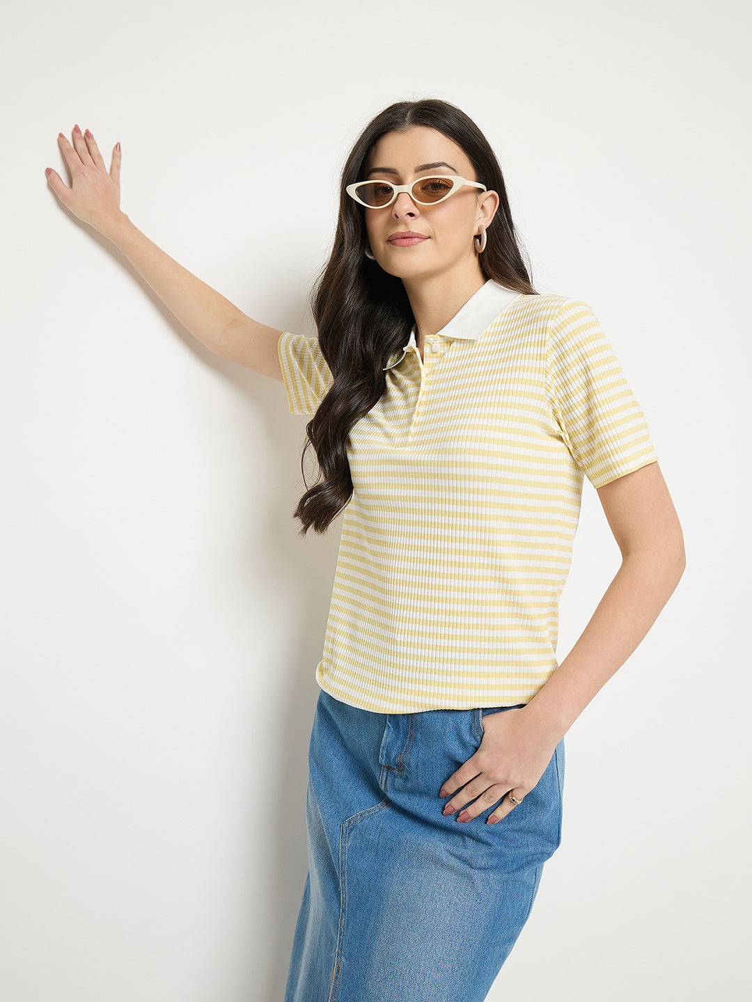 Madame Yellow Striped Polo T-Shirt color swatch