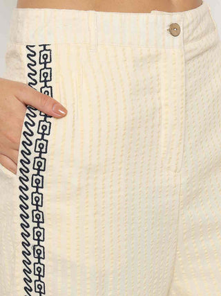 Madame Embroidered Top and Bottom Textured Beige Co-ord Set