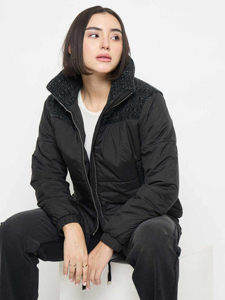 Madame Black Quilted Crop Jacket