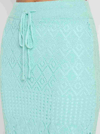 Madame Semi Sheer Top and Skirt Powder Blue Knitted Co-ord Set