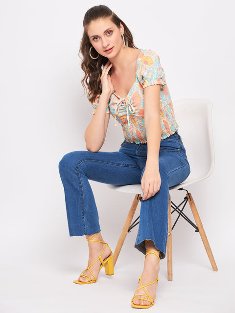 Madame Floral Sweetheart Neckline Crop Top