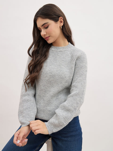 Madame Light Grey Self Designed Sweater