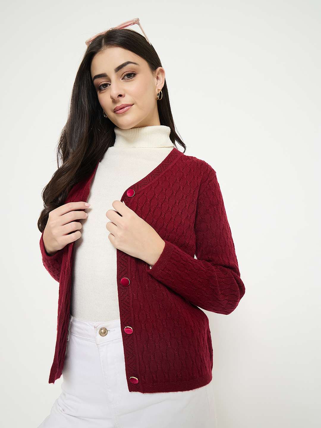Madame Cable Knit Maroon Cardigan color swatch