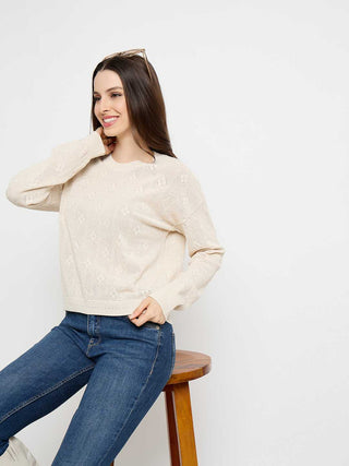 Madame Textured Knit Beige Pullover Sweater