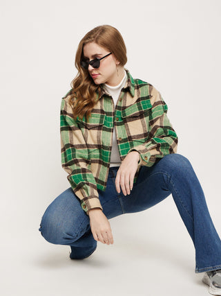 Madame Green Plaid Crop Shacket