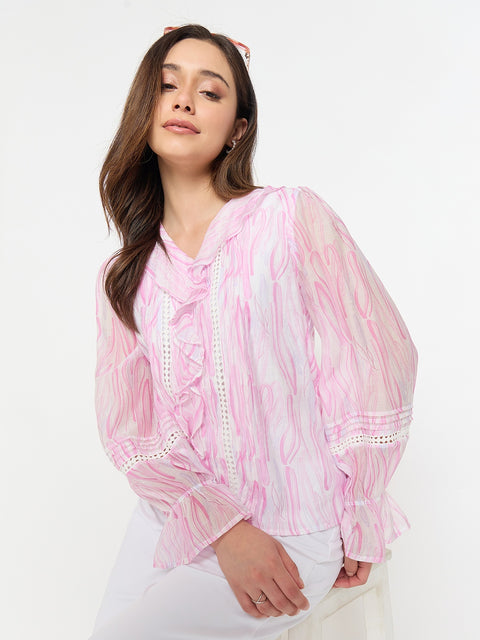 Madame Rayon Blend Pink Ruffle Top