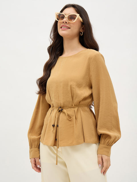 Madame Mustard Blouse With Bead Belt Detailing