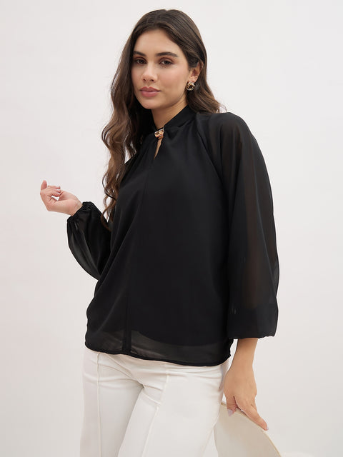 Madame Neck Detail Semi Sheer Top