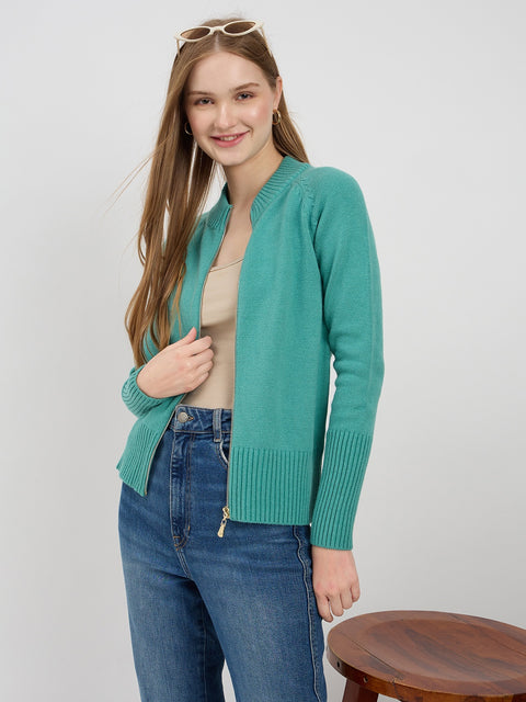 Madame Sea Green Zipper Sweater