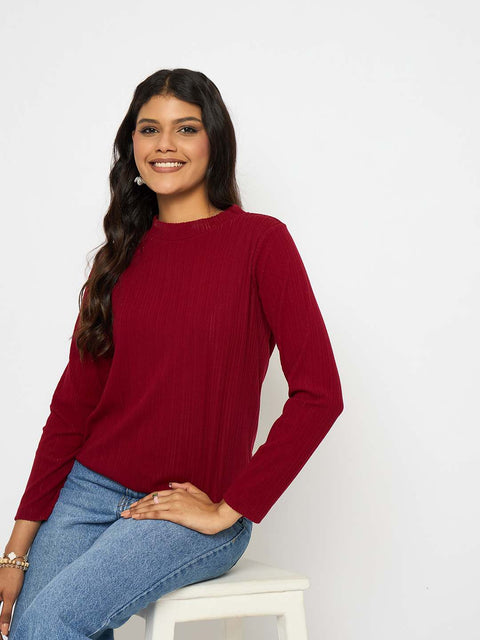 Madame Solid Maroon Tencel Blend Top