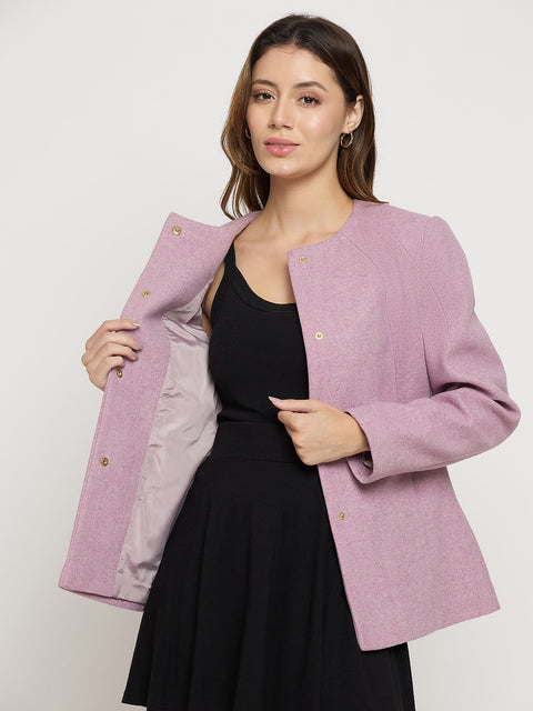 Madame Mauve Round Neck Full Sleeve Short Coat