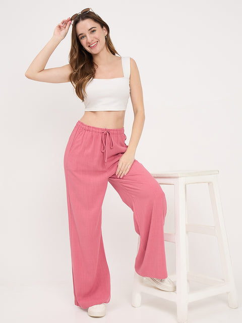 Madame Pink Rayon Linen Palazzo Trousers