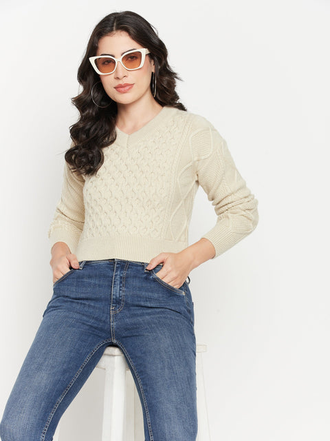 Madame Cable Knit Beige Crop Sweater