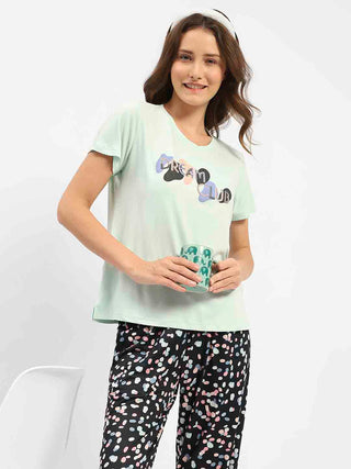 mSECRET Printed T-Shirt with Pajamas Nightsuit Set