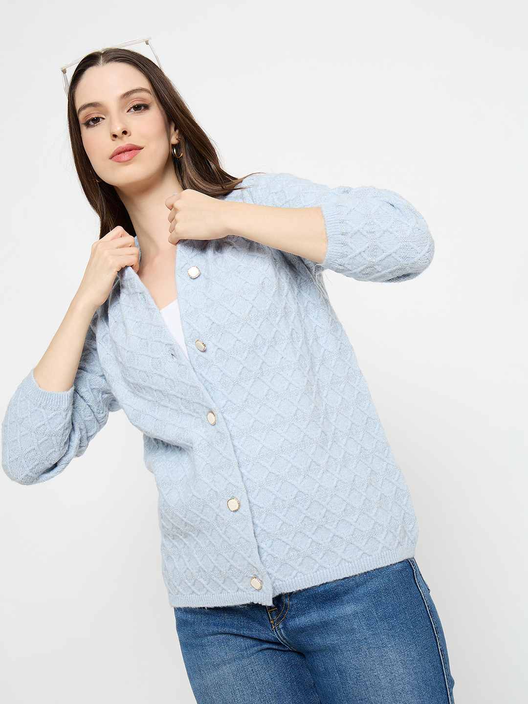 Madame Striped Sky Blue Cardigan color swatch