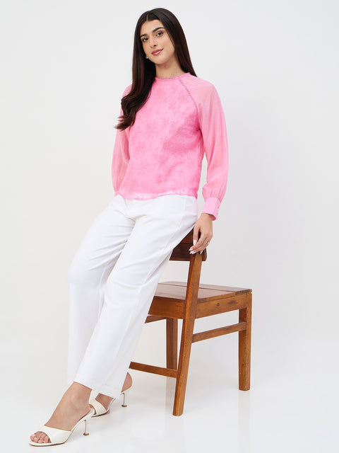 Madame Pink Embroidered Bishop-Sleeve Viscose Top