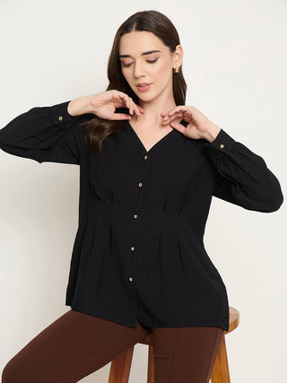 Madame Rayon Blend Black V-Neck Top