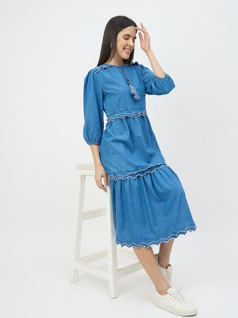 Madame Dark Blue Cotton Denim Dress