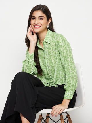 Madame Geometric Print Tie Front Green Shirt