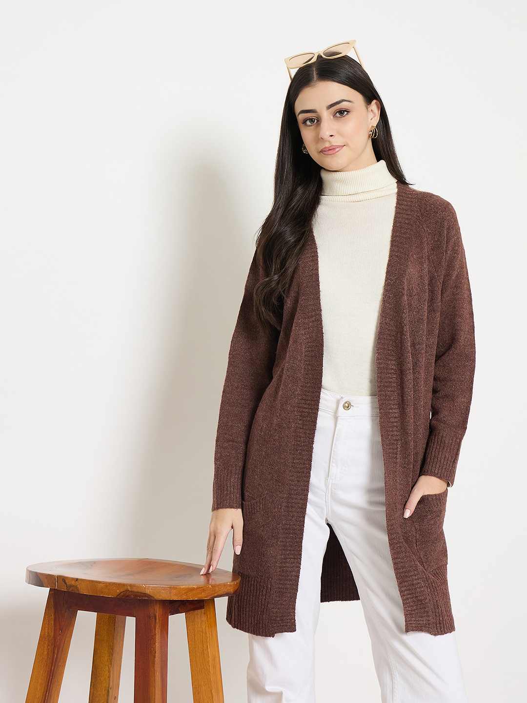 Madame Acrylic Chocolate Brown Long Open Shrug color swatch