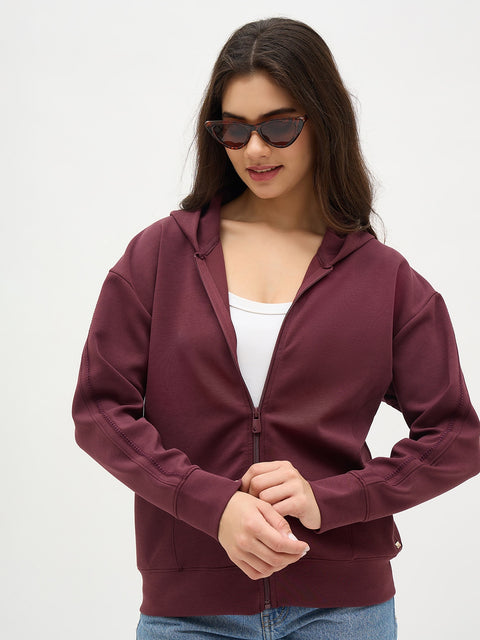 Madame Wine Solid Zipper Hoodie