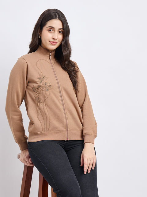 Madame Embroidered Beige Sweatshirt