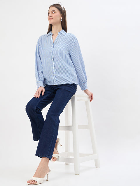 Madame Dark Blue Cotton Flared Jeans